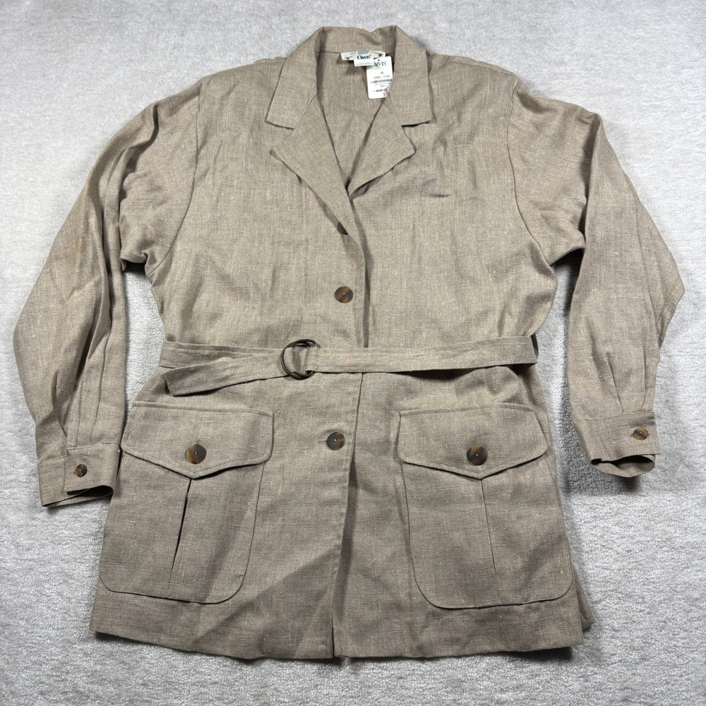 Orvis Safari Jacket Women 16 Natural Washed Linen Belted Utility Coat 2783-1116